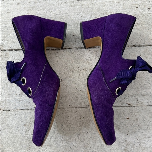 Vintage 60s Purple Suede Mod 8 Narrow Block Heel Shoes - Picture 3 of 6